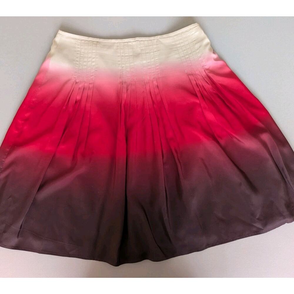 Jones New York Ombre Pleated Knee-Length Skirt Size 16 Pink Burgundy 100% Silk